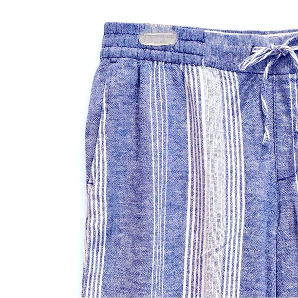 Old Navy Size L Wide Leg Navy/White Stripe Linen/Rayon Elastic/Drawstring Waist - Picture 3 of 6